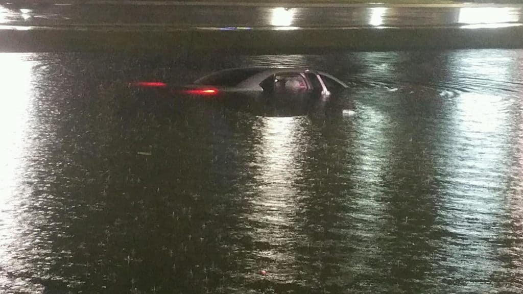 Photo of the car in the retention pond. Photo credit: Round Lake Beach Police Department.