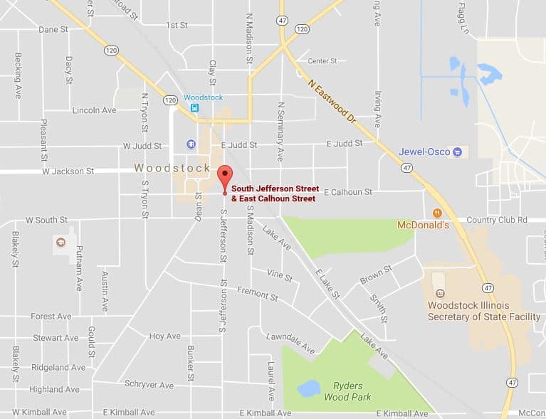 Map of the shooting that occurred at Calhoun Street and Jefferson Street in Woodstock.