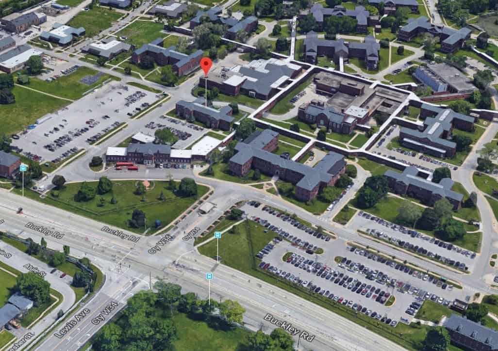 Aerial photo from Google Maps of the health care center property.