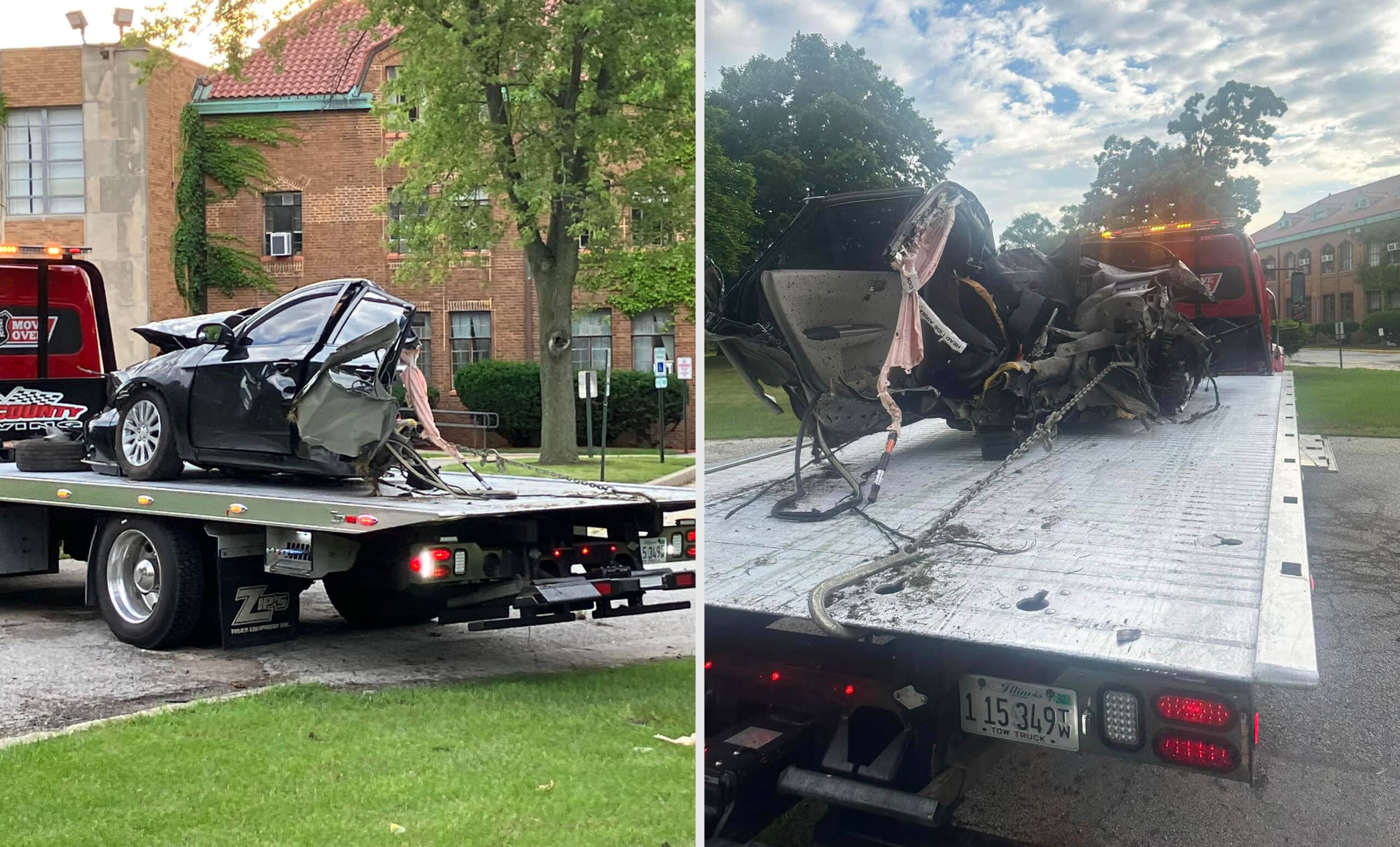 Driver Killed After Car Drives Off Road Hits Two Trees And Splits In Half In Waukegan 